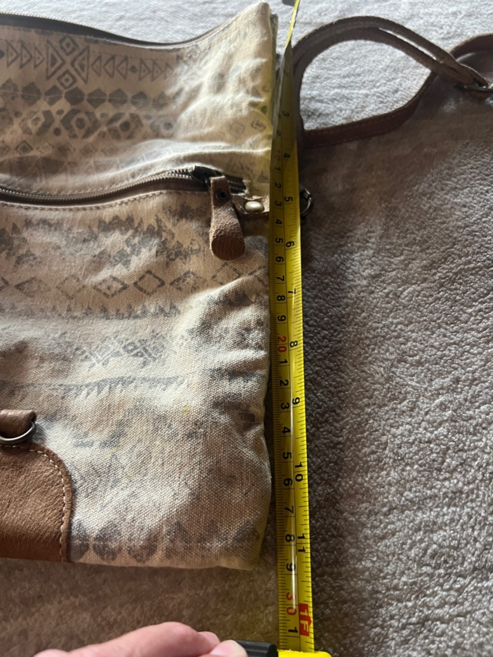 Myra Neutral Patterned Canvas Crossbody Bag with cowhide Trim - Picture 7 of 8